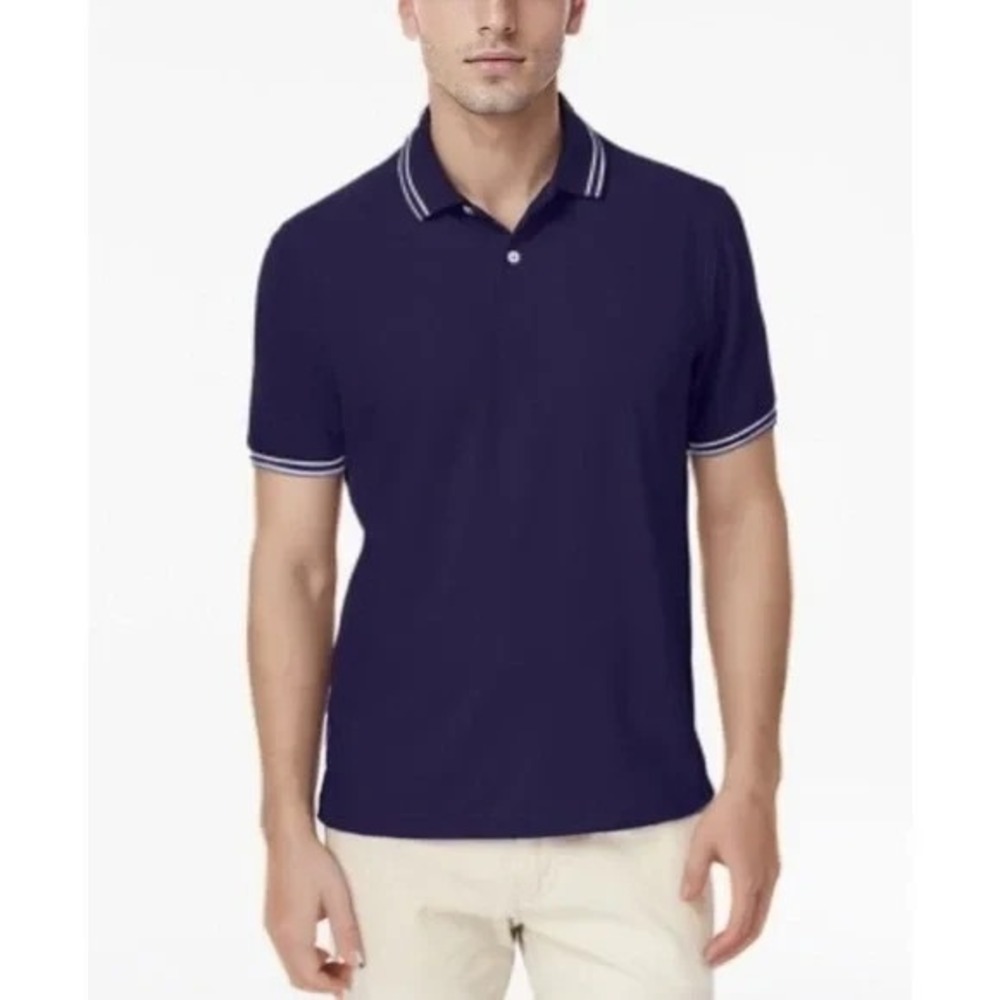 Club Room Men's Short Striped‎ Sleeve Performance Polo Navy Blue Size XL
